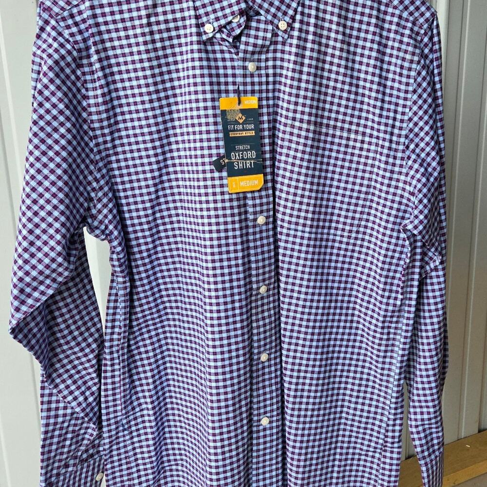 Members Mark stretch oxford long sleeve button-front shirt mens size M, red/blue